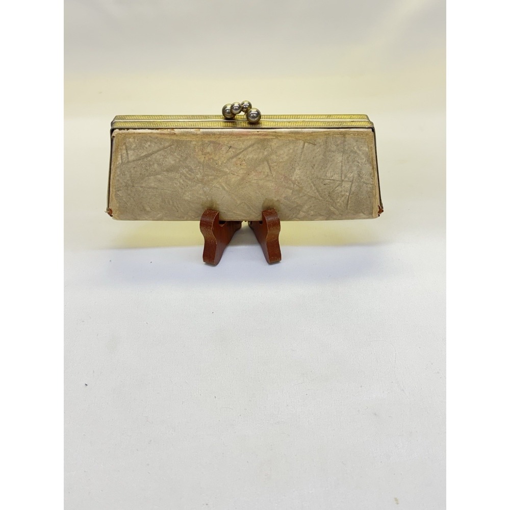 Vintage Cream Marbled Eyeglass Case With Crushed Red Velvet Liner 6 1/4"